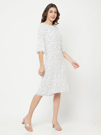 White Printed Round Neck Dress - Women Dresses