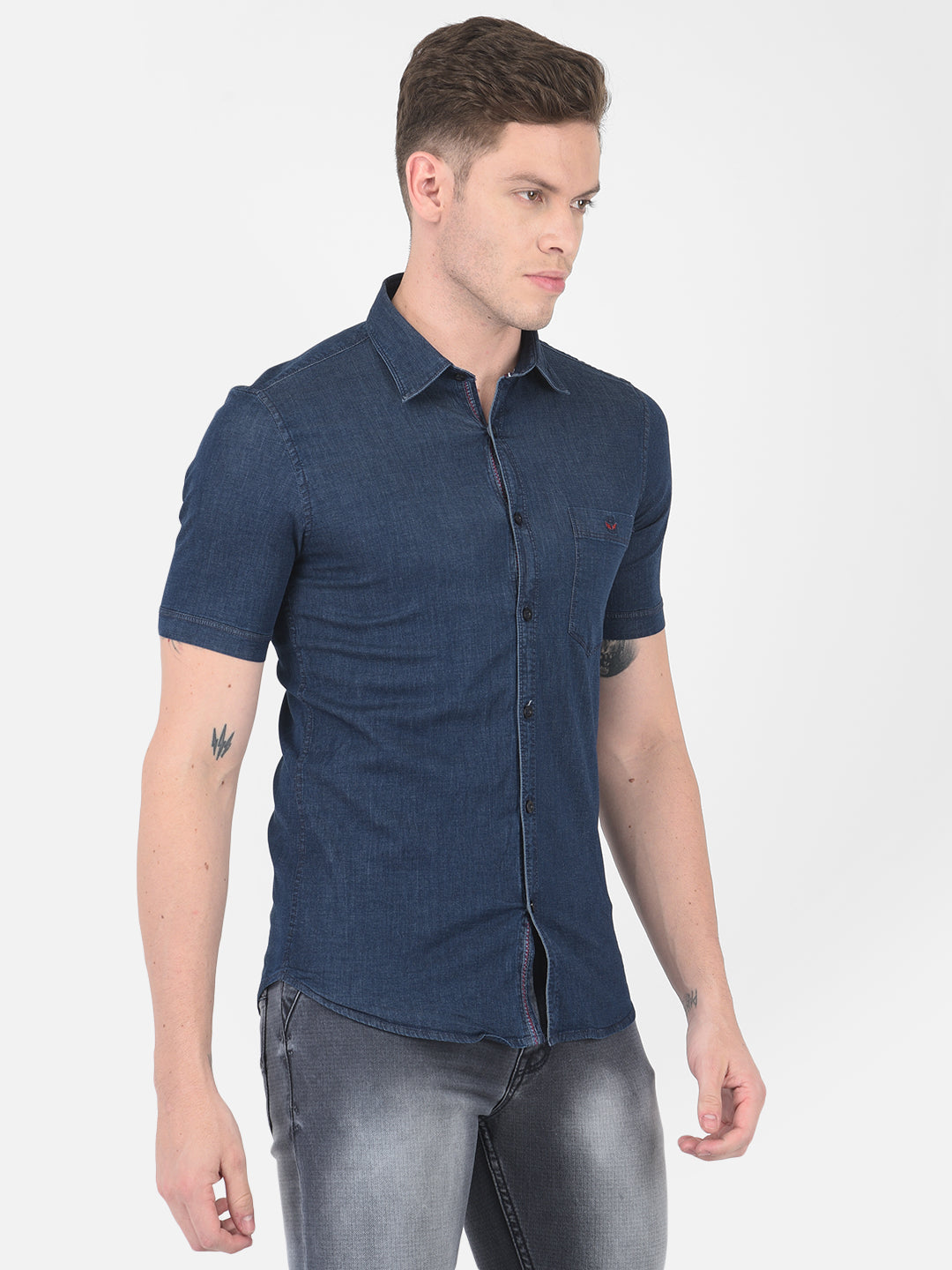 Navy Blue Denim Shirt - Men Shirts