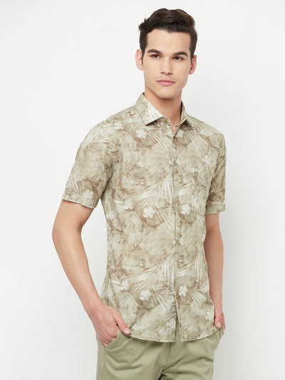 Olive Floral Printed Linen Shirt - Men Shirts