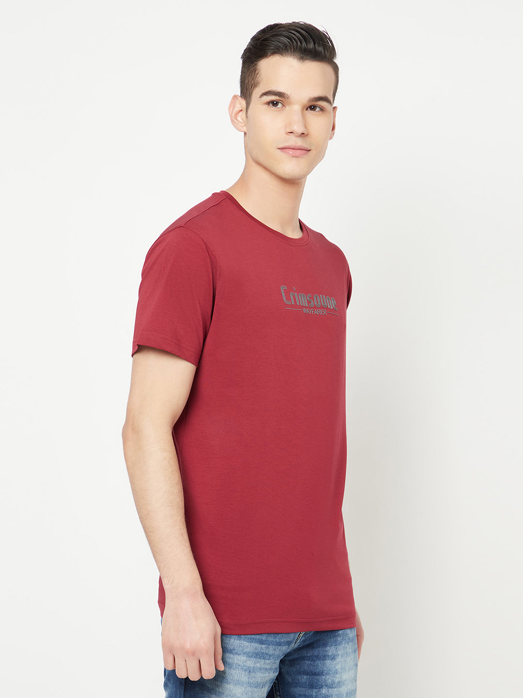 Maroon Printed Round Neck T-Shirt - Men T-Shirts