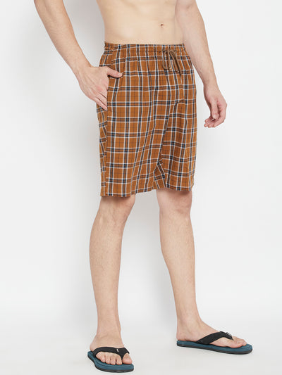 Mustard Checked Slim Fit Lounge Shorts - Men Lounge Shorts