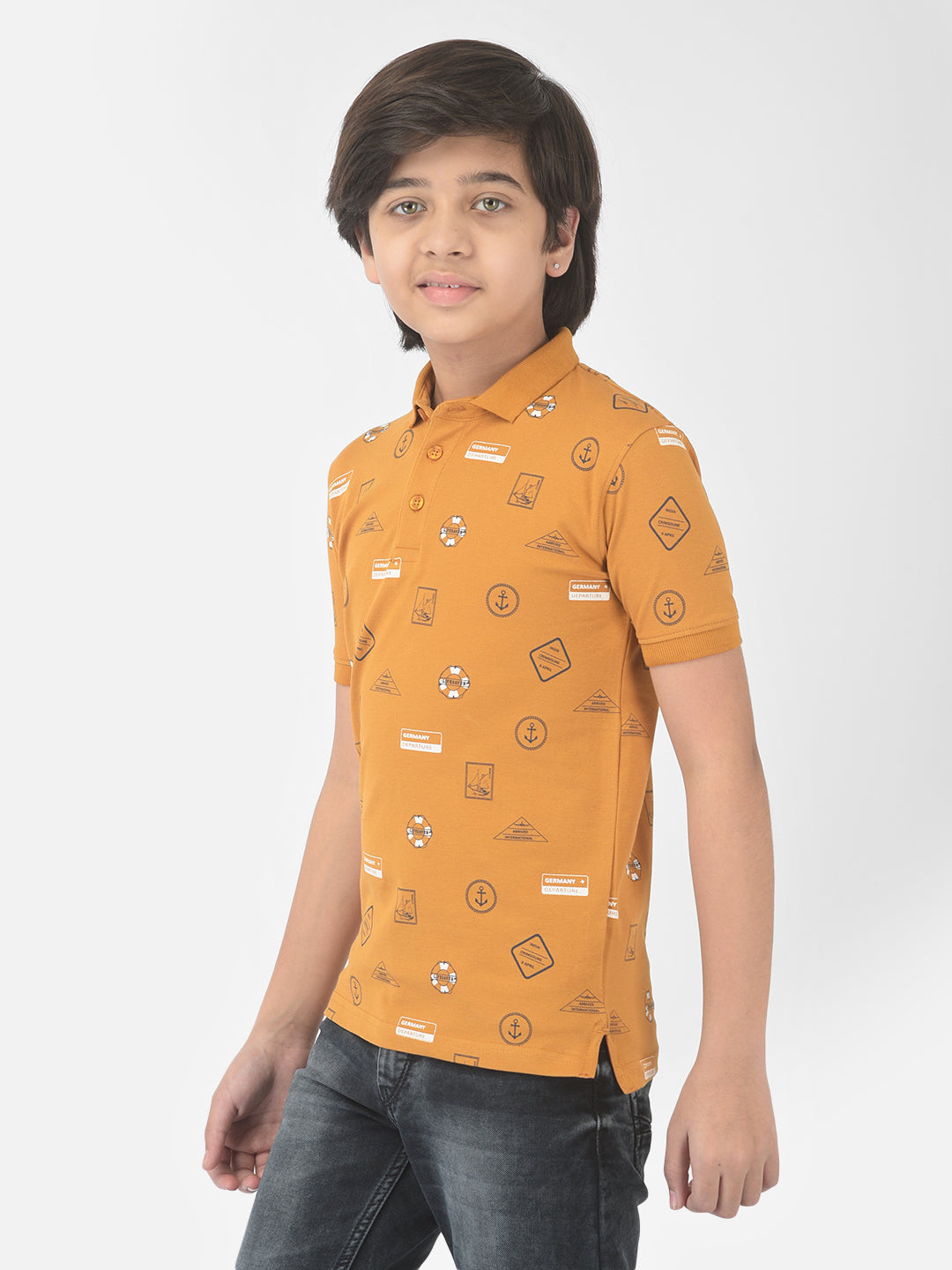 Mustard Printed Polo T-shirt - Boys T-Shirts