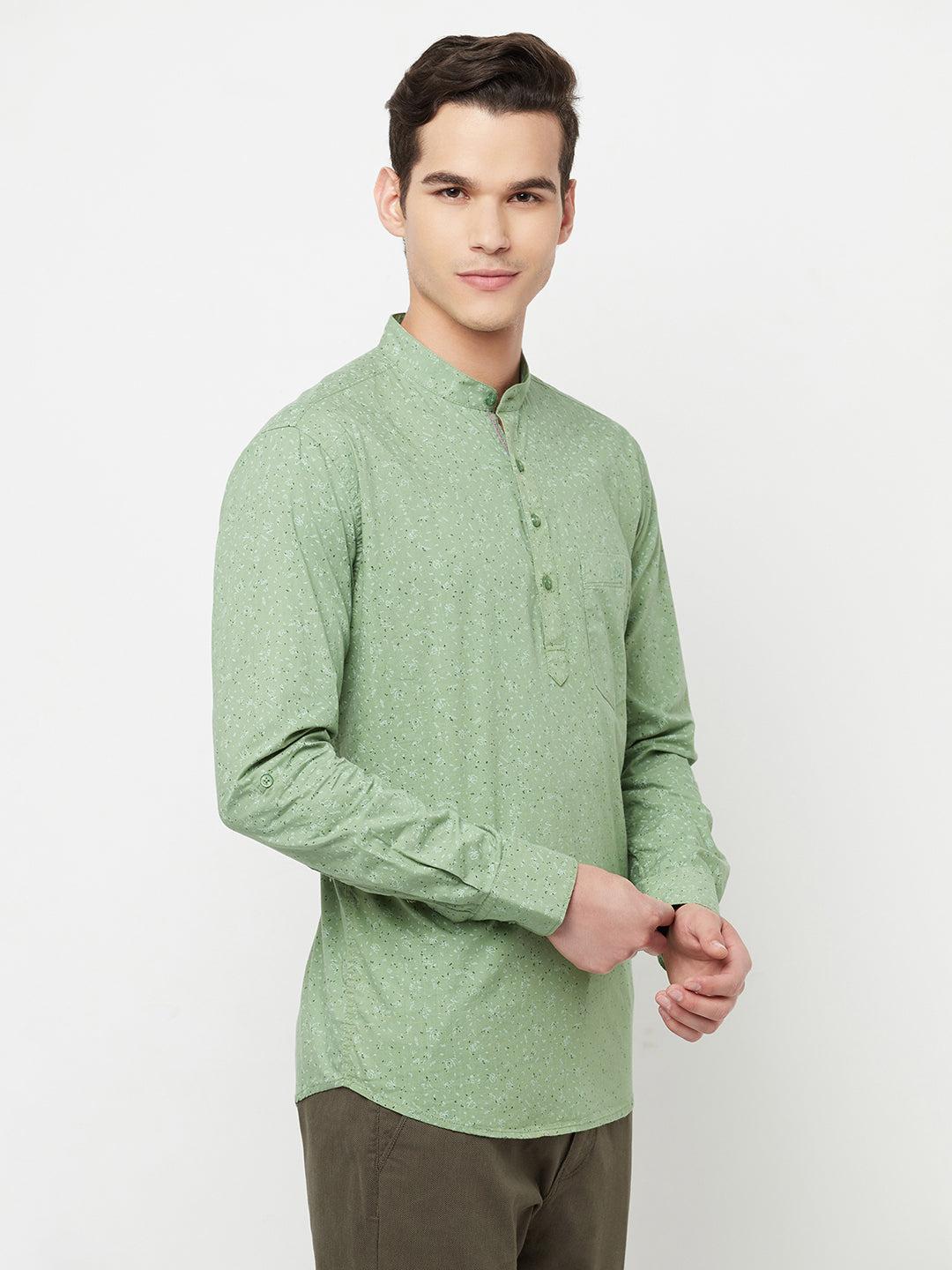 Green Floral Printed Kurta - Men Kurtas