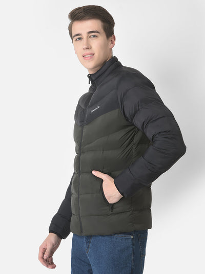  Blue Colour-Blocked Padded Jacket