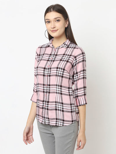 Light Pink Shirt in Tartan Check Print