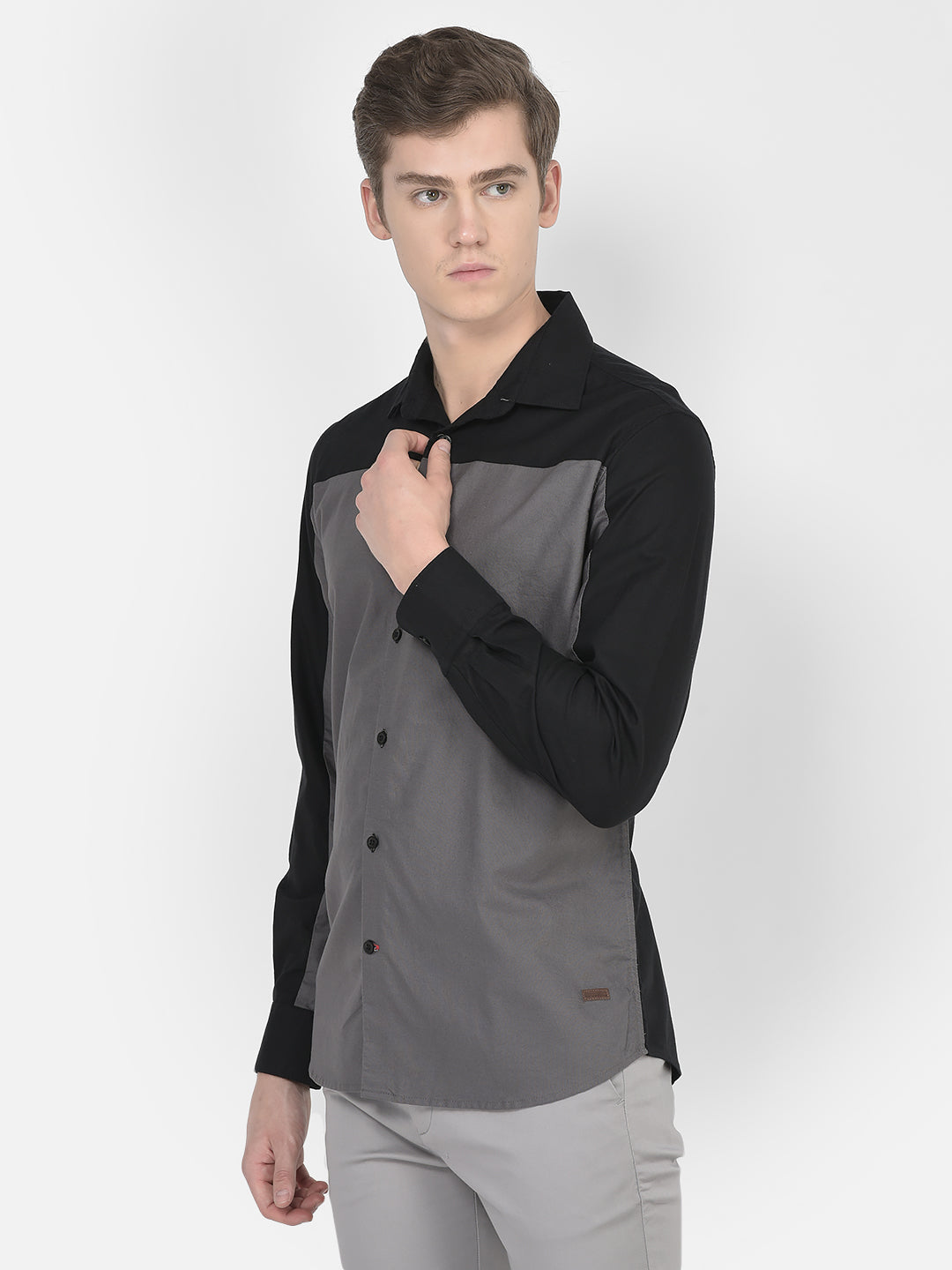  Grey Colour-Blocked Shirt