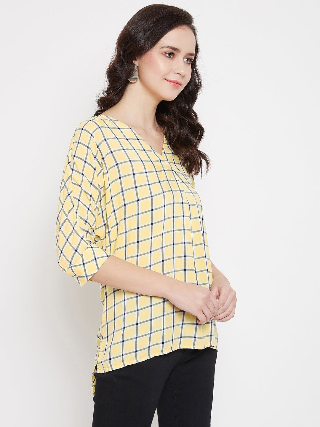 Yellow Checked Top - Women Tops