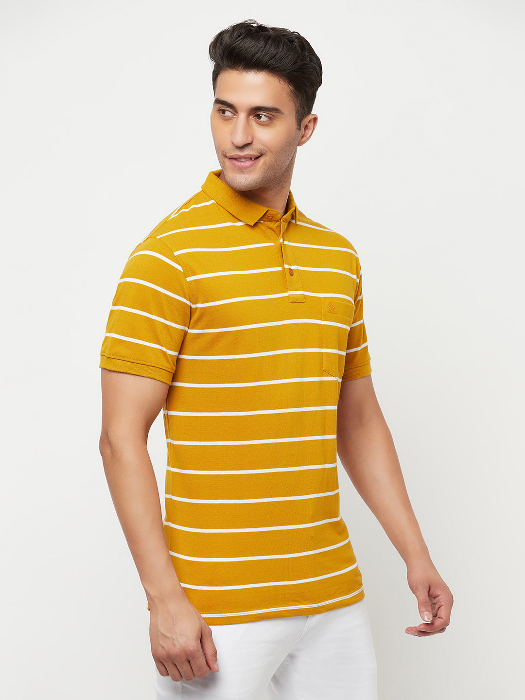 Mustard Striped Polo T-Shirt - Men T-Shirts