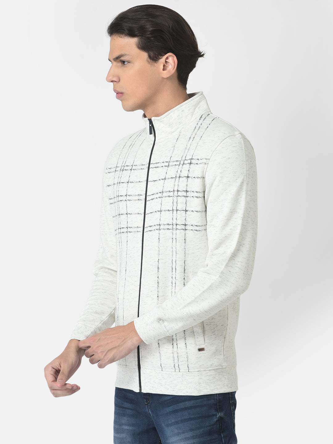 Melange Off-White Sweatshirt with Zipper Front 