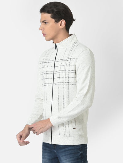 Melange Off-White Sweatshirt with Zipper Front 