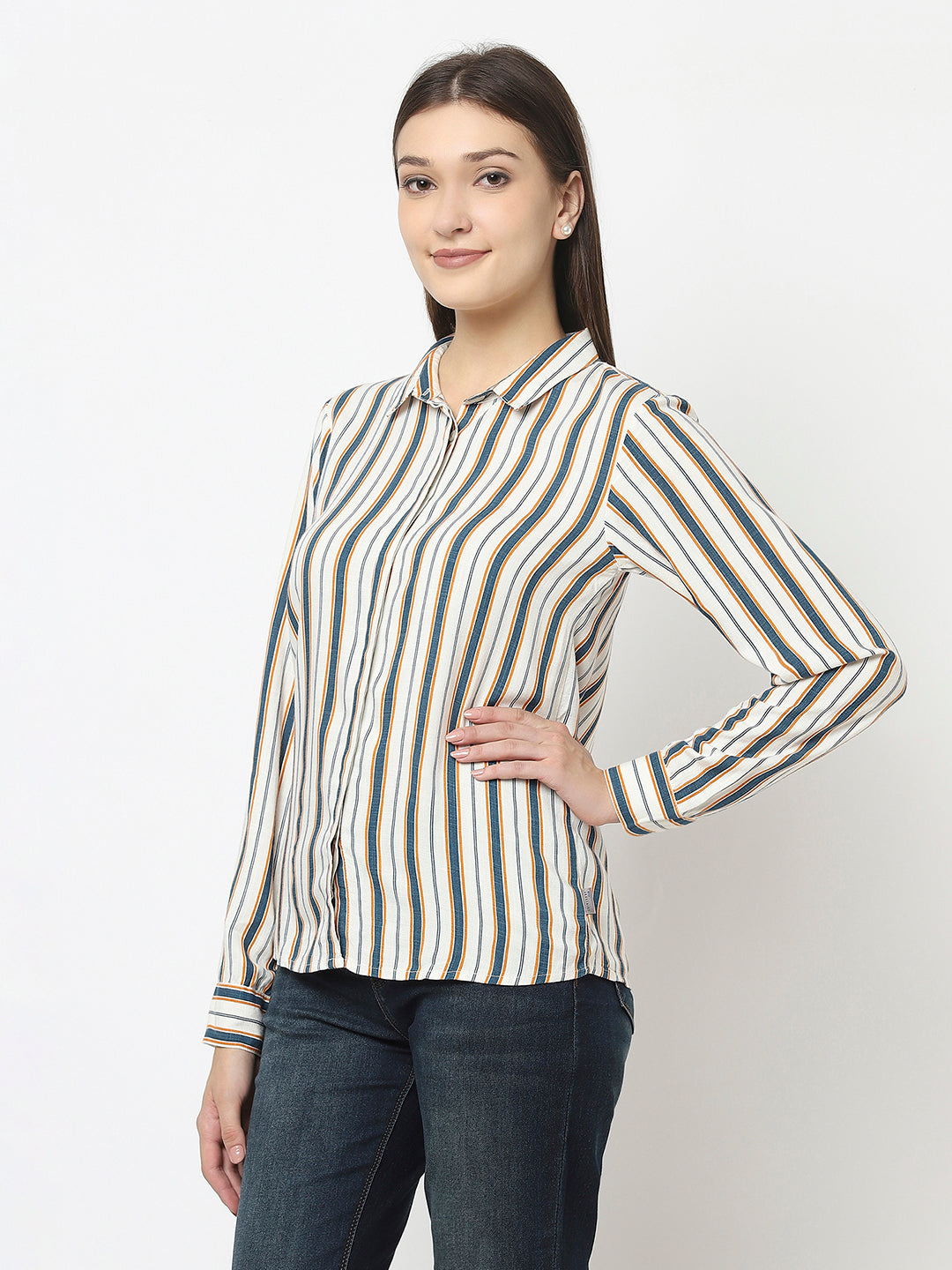 White Shirt with Dual-Tone Stripes