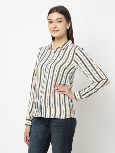 White Shirt with Dual-Tone Stripes