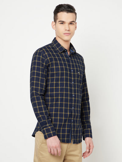 Navy Blue Checked Shirt - Men Shirts