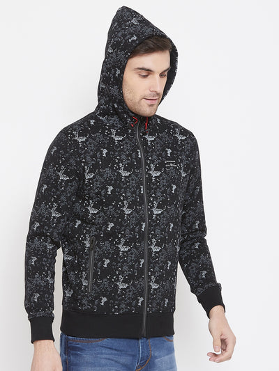 Black Printed Hooded Sweatshirt - Men Sweatshirts