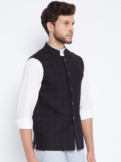 Black Checked Waistcoat - Men Waist Coat
