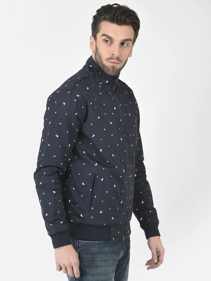  Navy Blue Printed Bomber Jacket