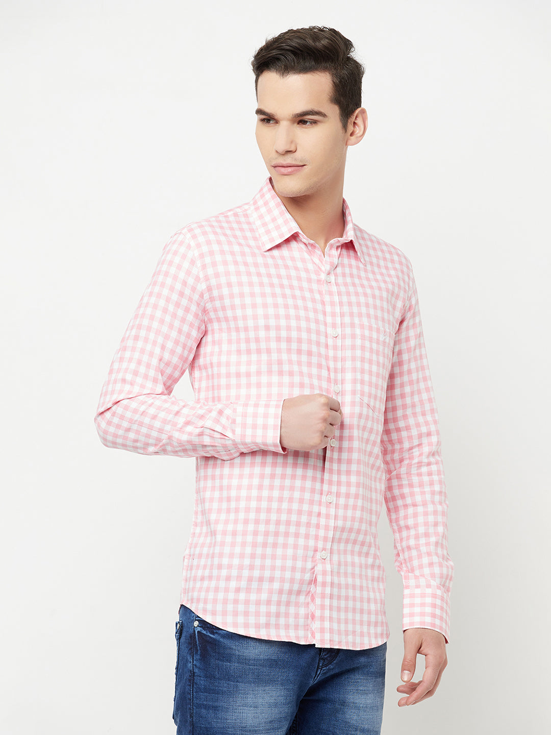 Pink Gingham Checked Shirt - Men Shirts