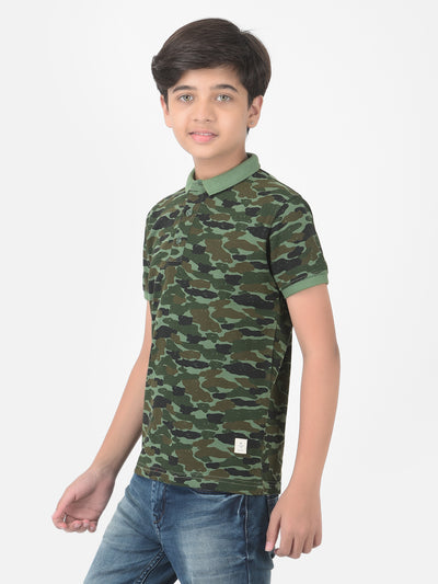 Green Camouflage Printed Polo T-shirt - Boys T-Shirts