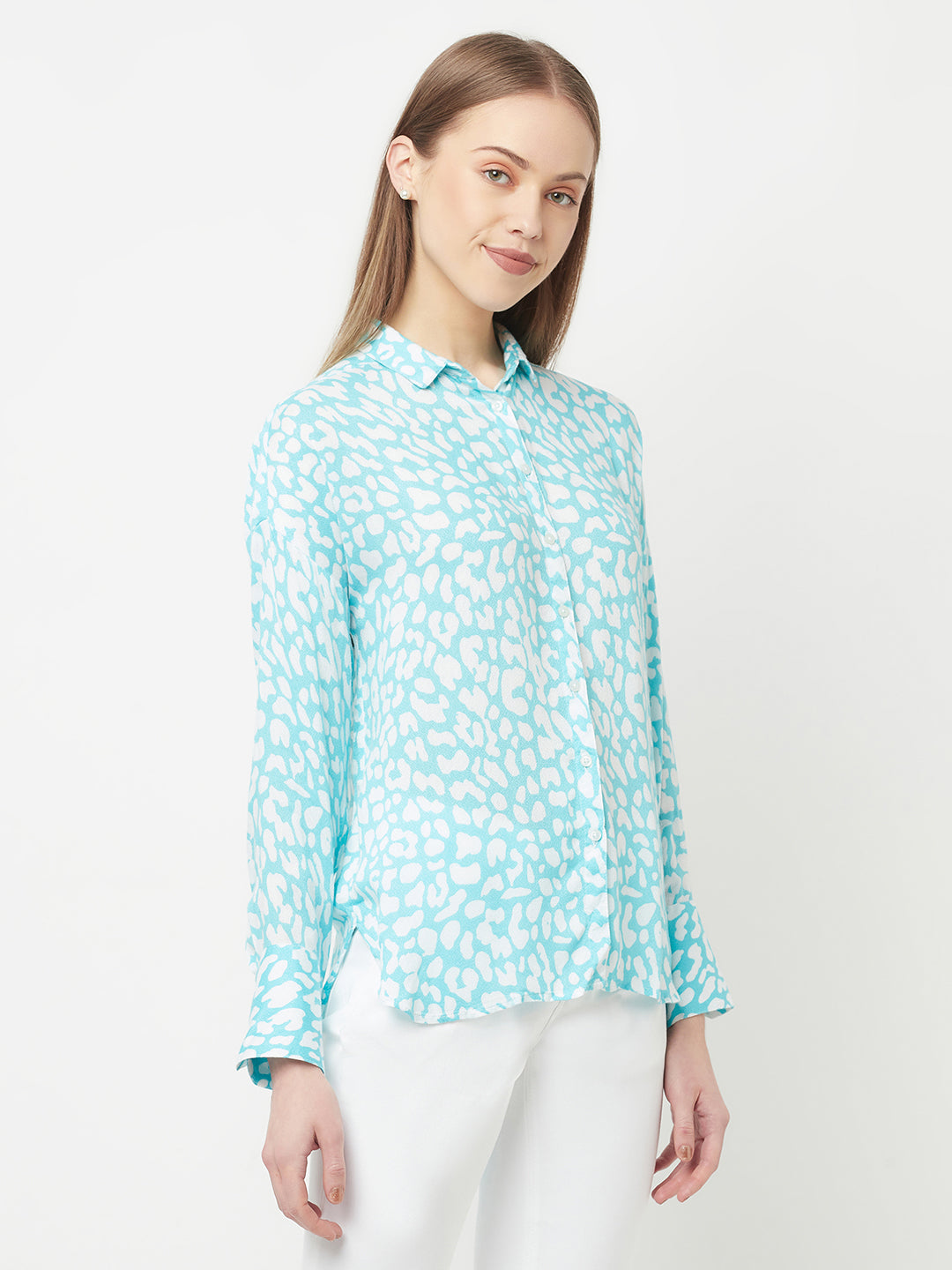 Blue Printed Casual Shirt - Women Shirts