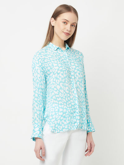 Blue Printed Casual Shirt - Women Shirts