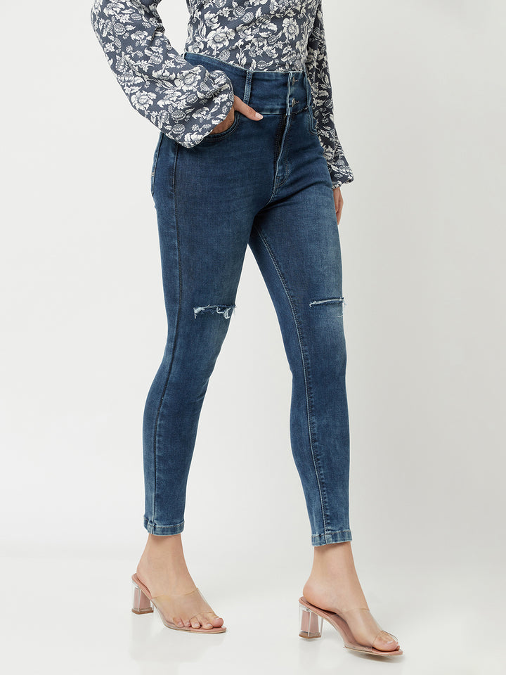 High Waisted Blue Jeans-Women Jeans-Crimsoune Club