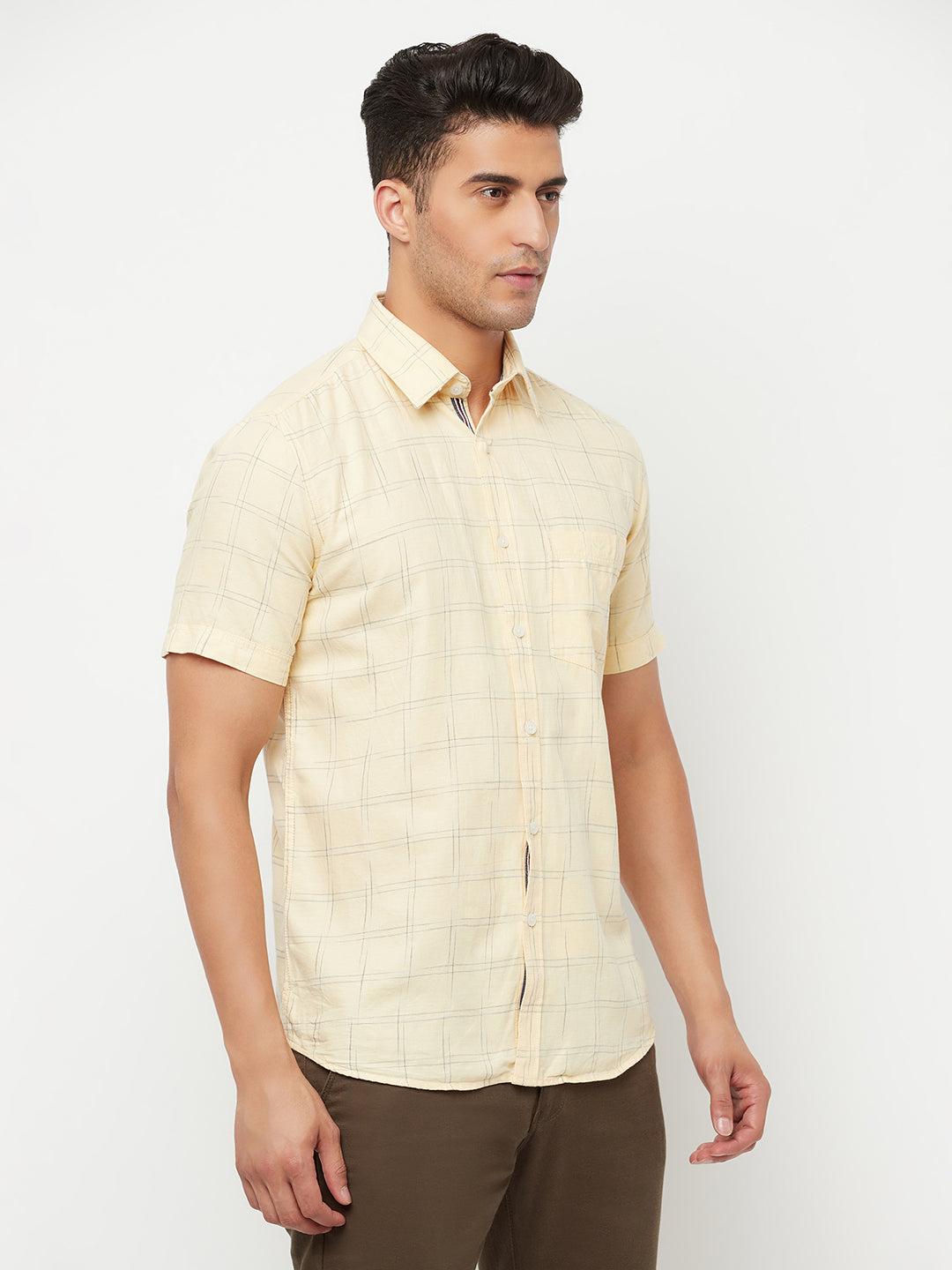 Yellow Checked Shirt - Men Shirts