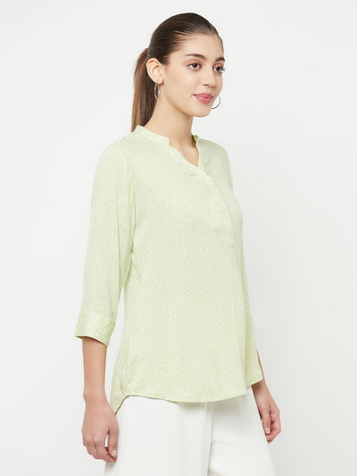 Green Printed V-Neck Top - Women Tops