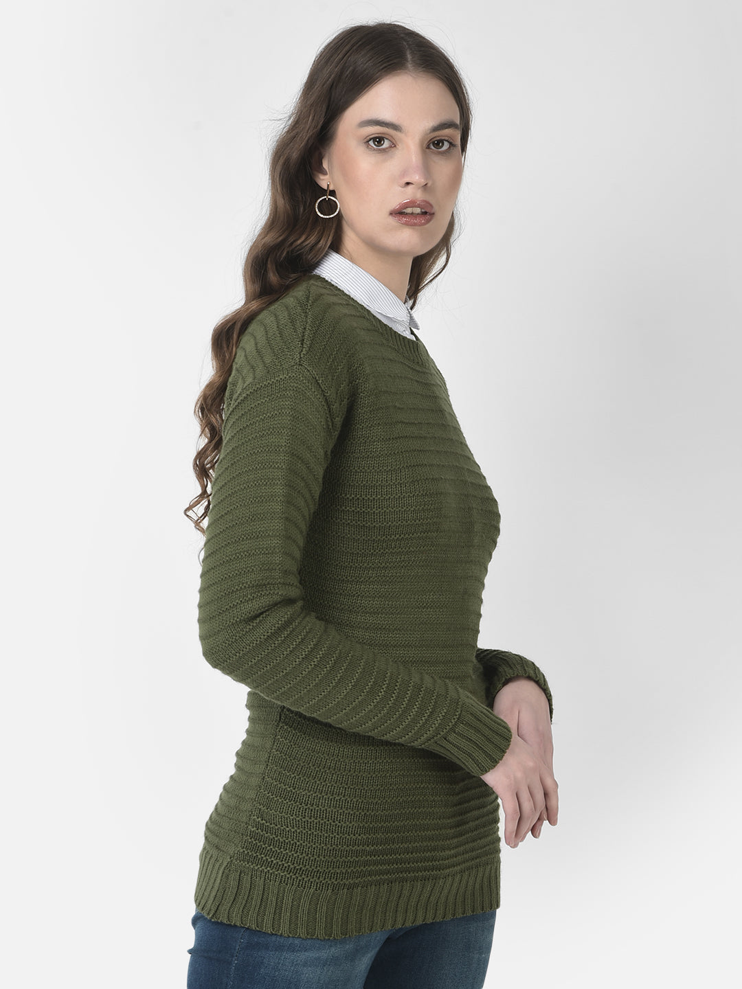  Olive Green Fitted Sweater