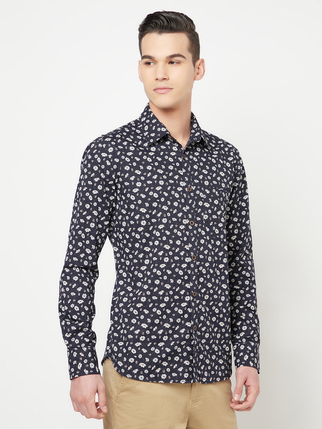 Navy Blue Floral Printed Shirt - Men Shirts