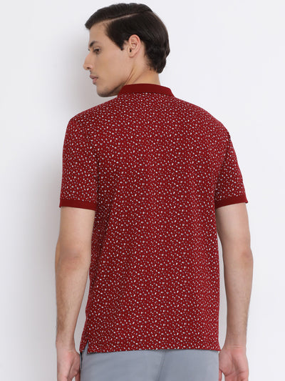 Red Printed Polo Neck T-Shirt - Men T-Shirts