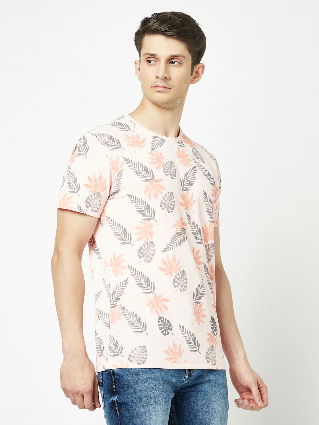  Peach Floral Hawaiian T-Shirt