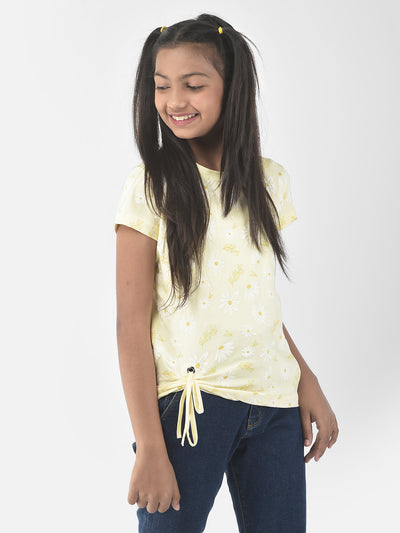  Light Yellow Cinched Floral T-Shirt