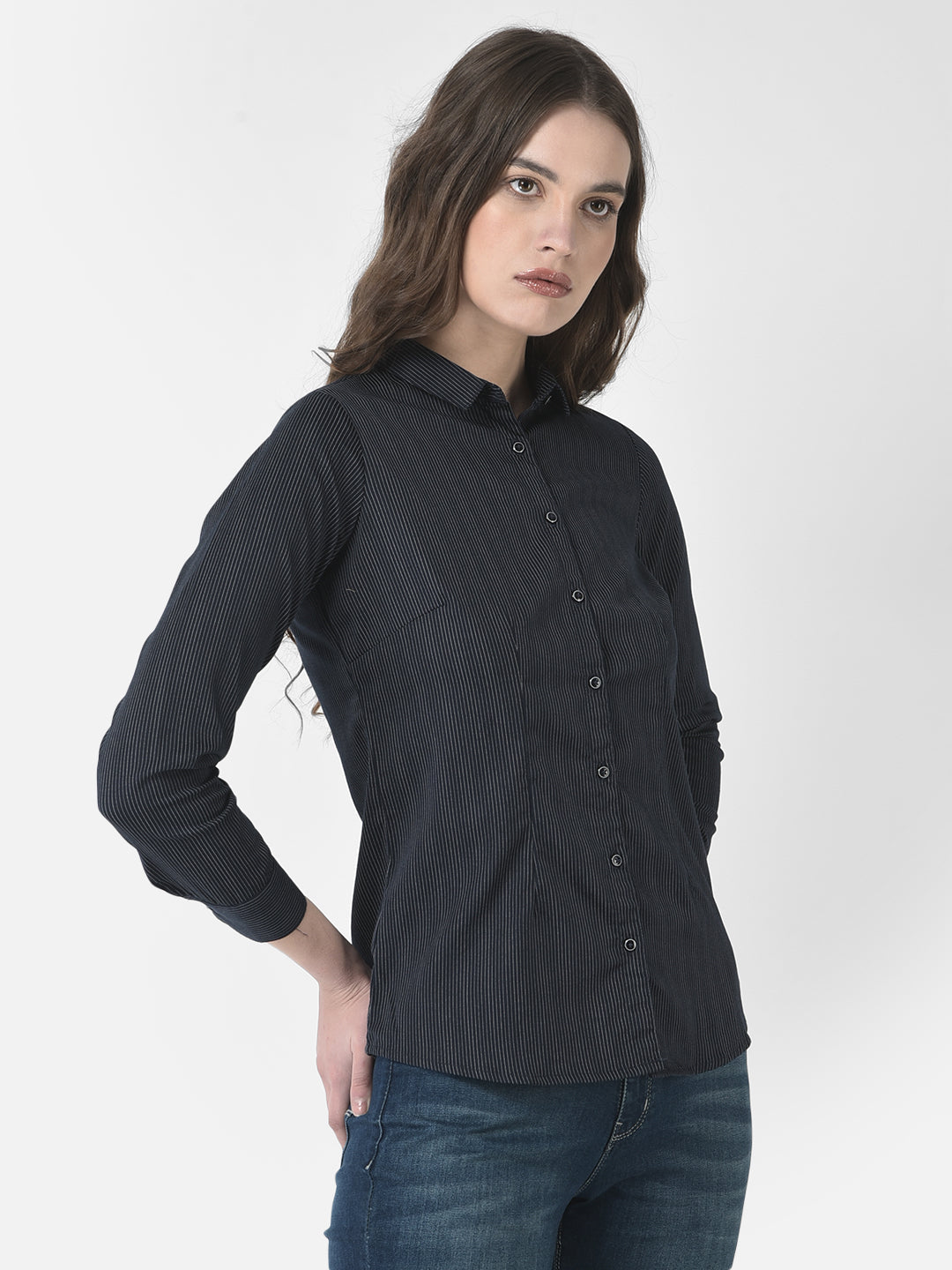  Navy Blue Pin-Stripe Shirt