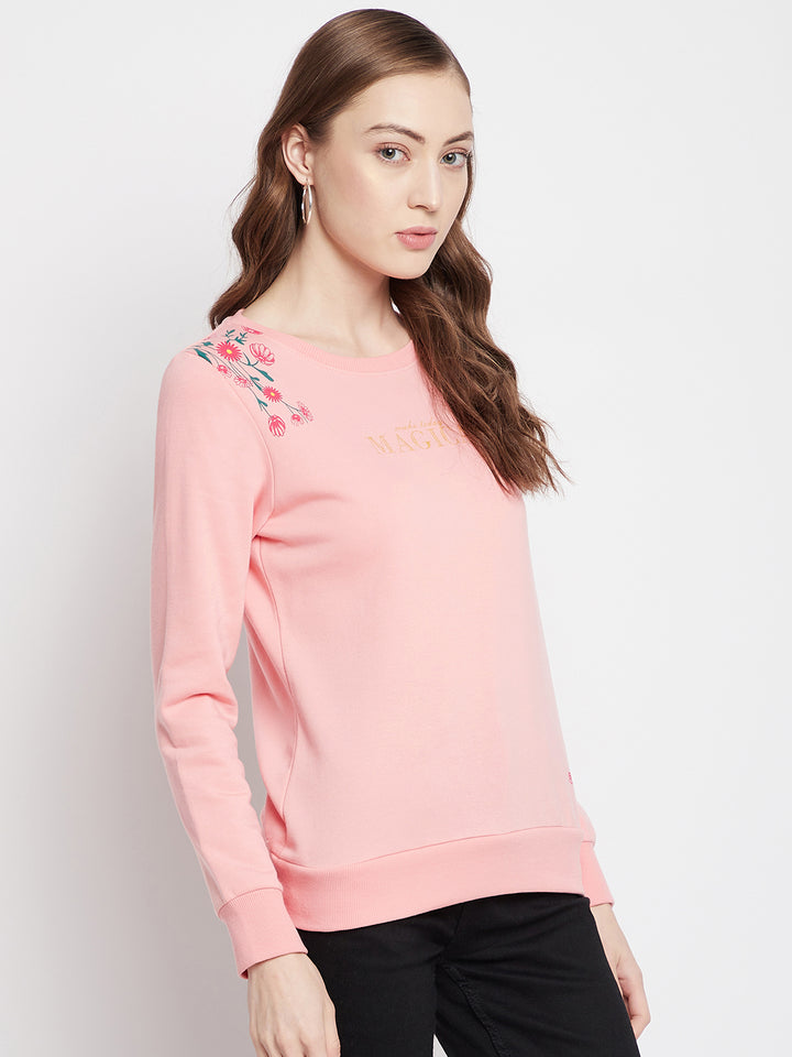 Pink Printed Round Neck Sweatshirt - Women Sweatshirts