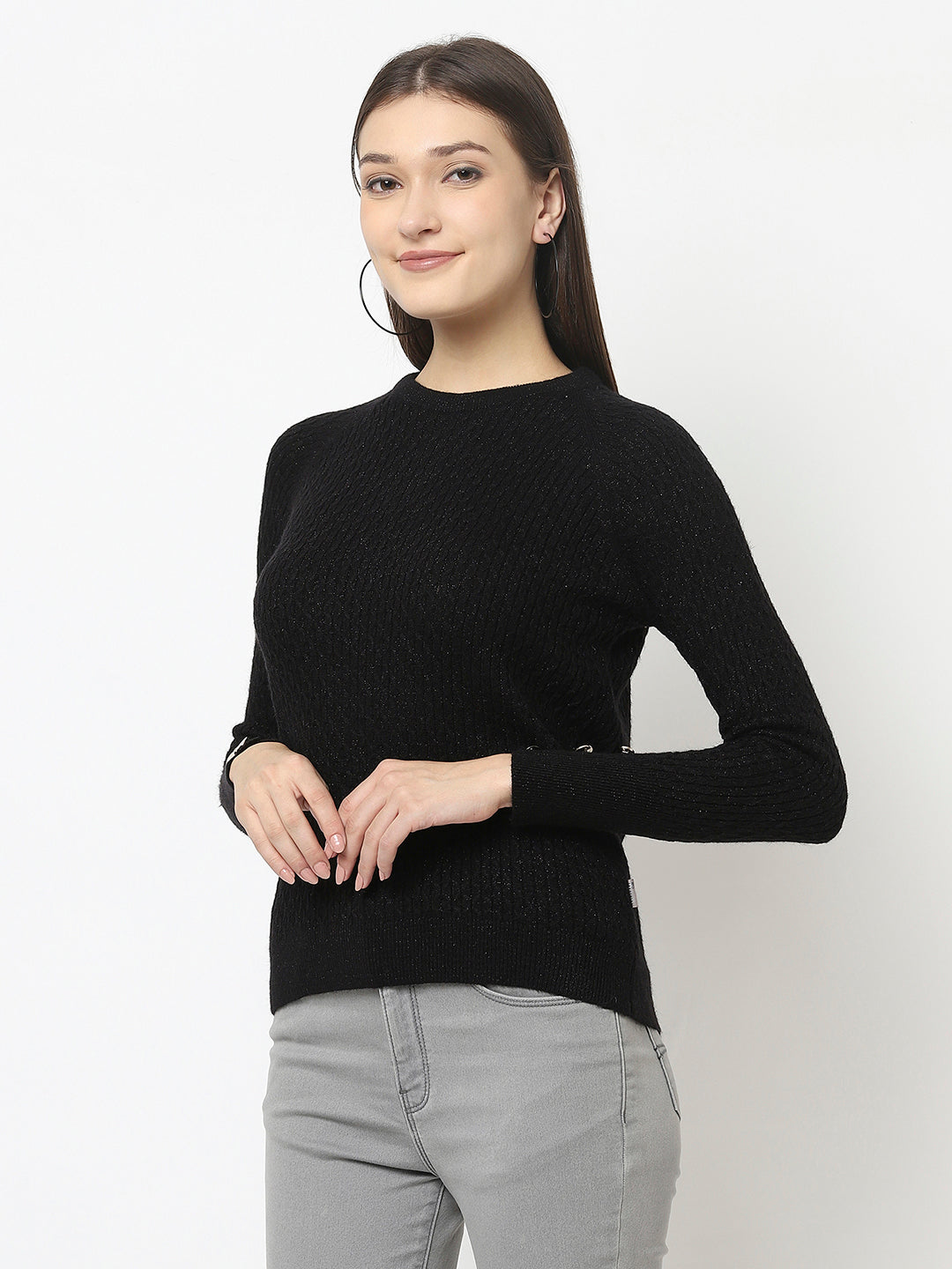 Black Knitted Sweater with Button Detailing