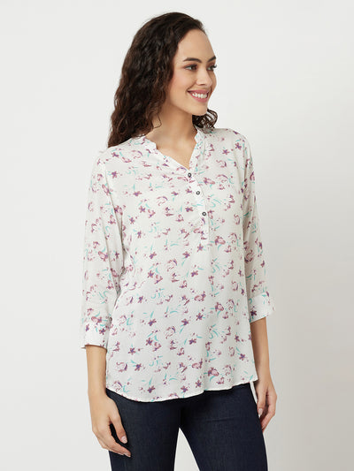 White Printed High-Low Top-Women Tops-Crimsoune Club