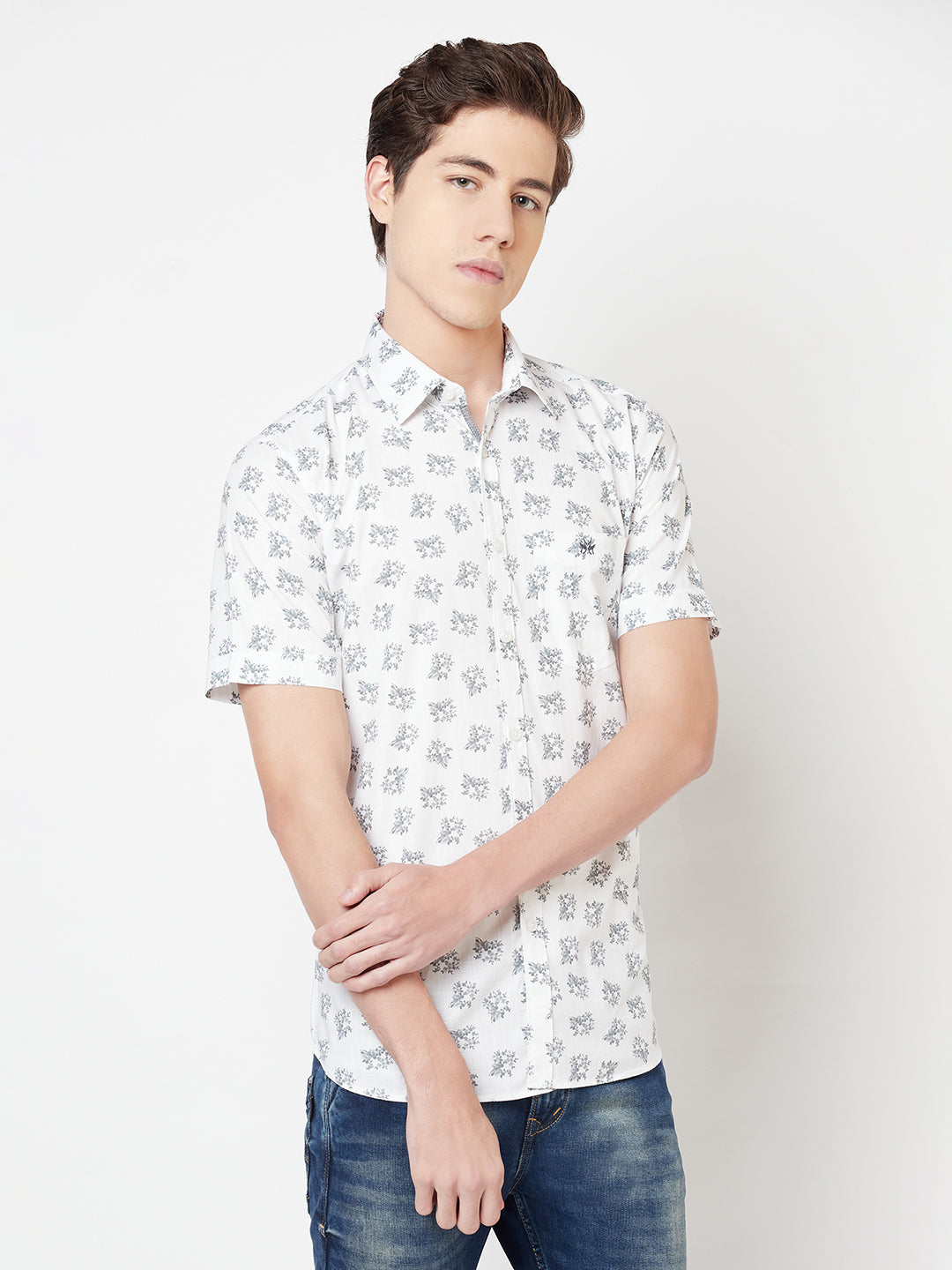 White Floral Shirt - Men Shirts