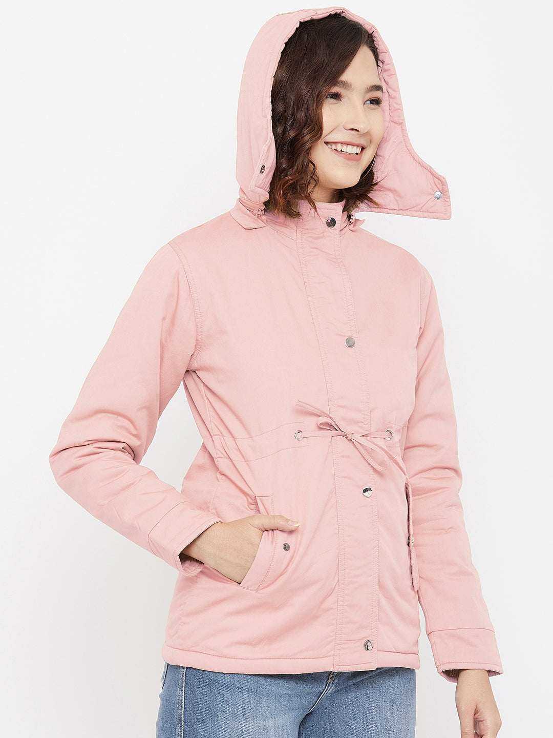 Pink Detachable Hood Jacket - Women Jackets