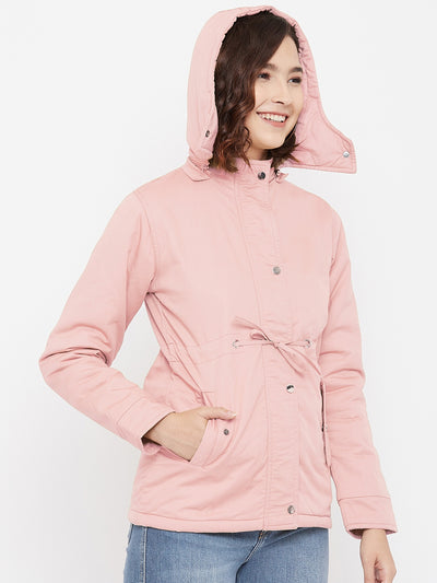 Pink Detachable Hood Jacket - Women Jackets