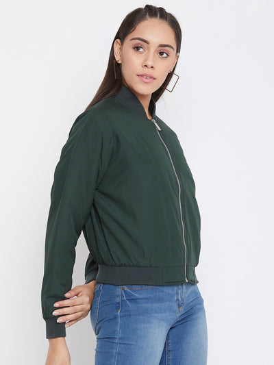 Green Mandarin Collar Jacket - Women Jackets