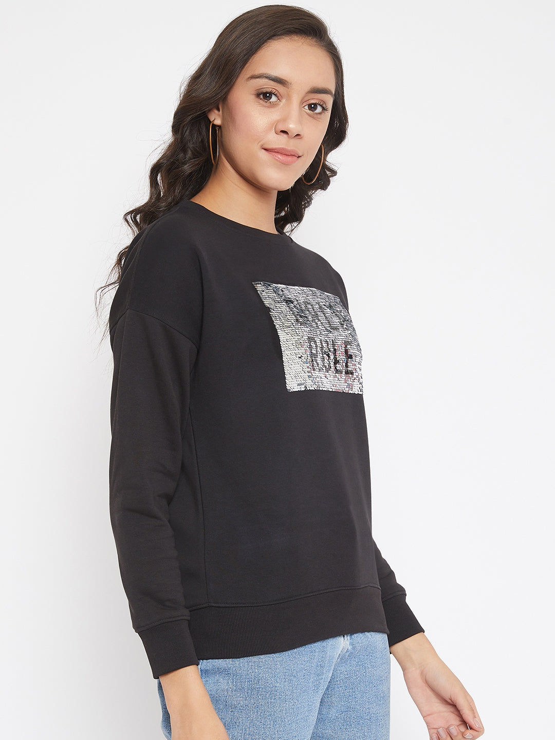 Black Self designed Sweatshirt - Women Sweatshirts