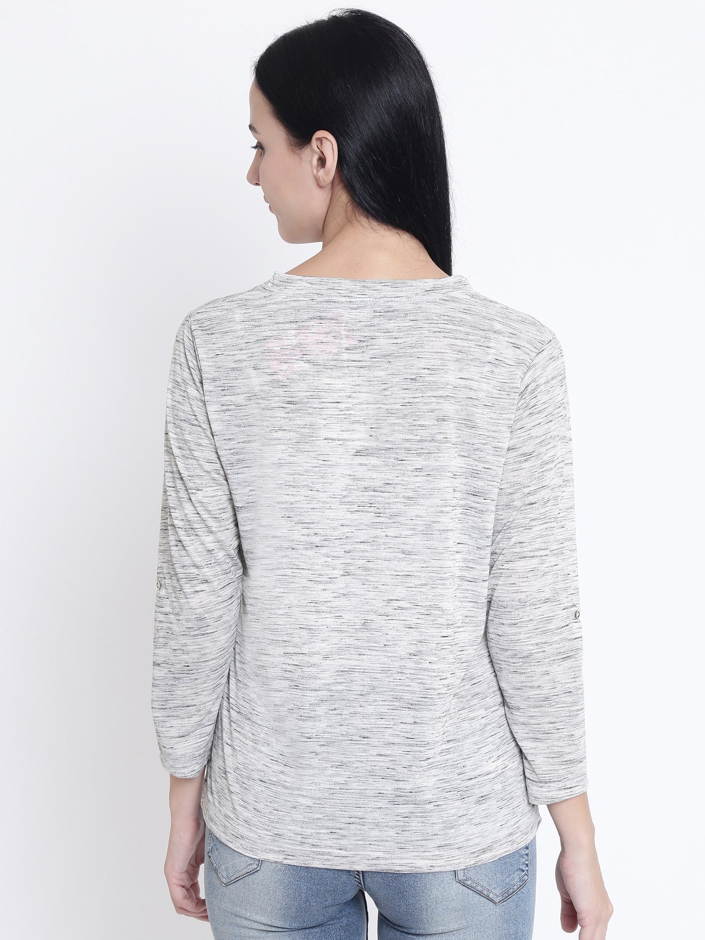 Grey Roll up Sleeves T-shirt - Women T-Shirts