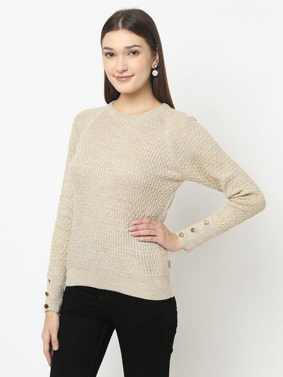 Beige Knitted Sweater with Button Detailing