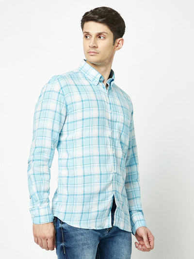  Sky Blue Tartan Checked Shirt 