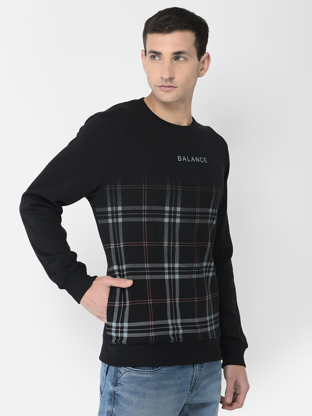  Navy Blue Balance Checked Sweatshirt