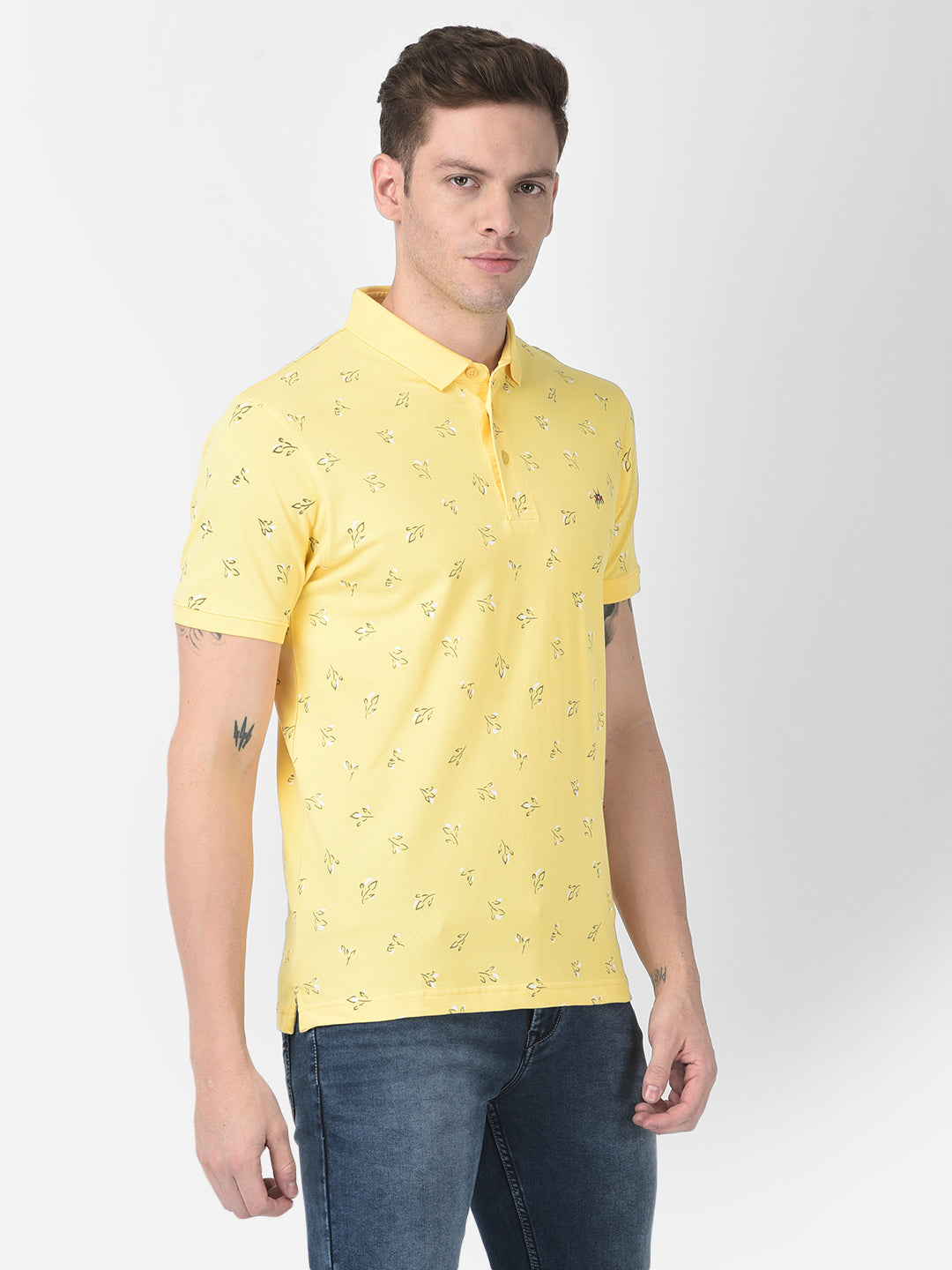 Yellow Floral Polo T-shirt-Men T-Shirts-Crimsoune Club