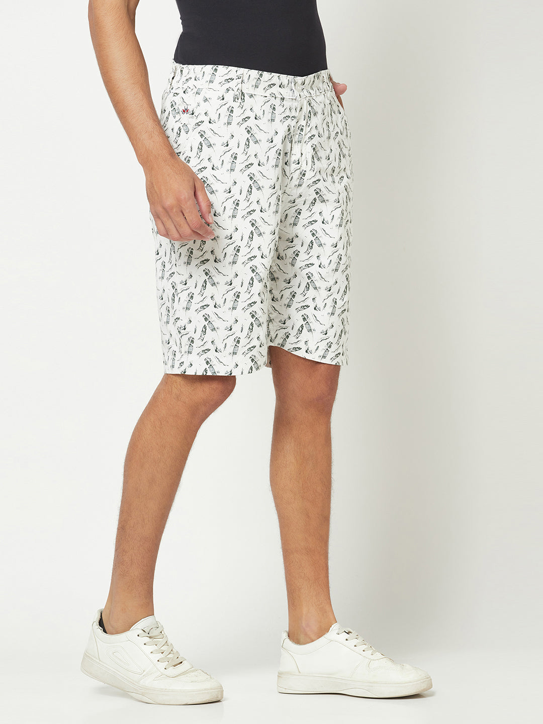 White Abstract Print Chino Shorts