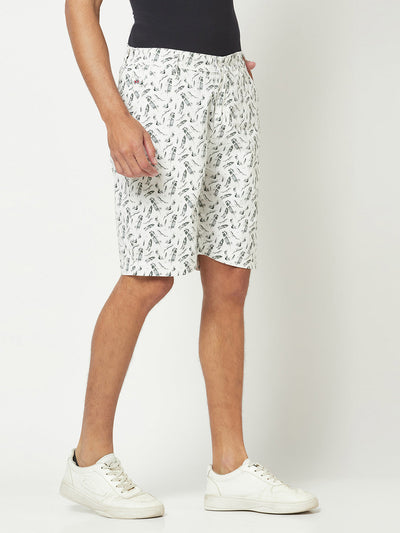 White Abstract Print Chino Shorts