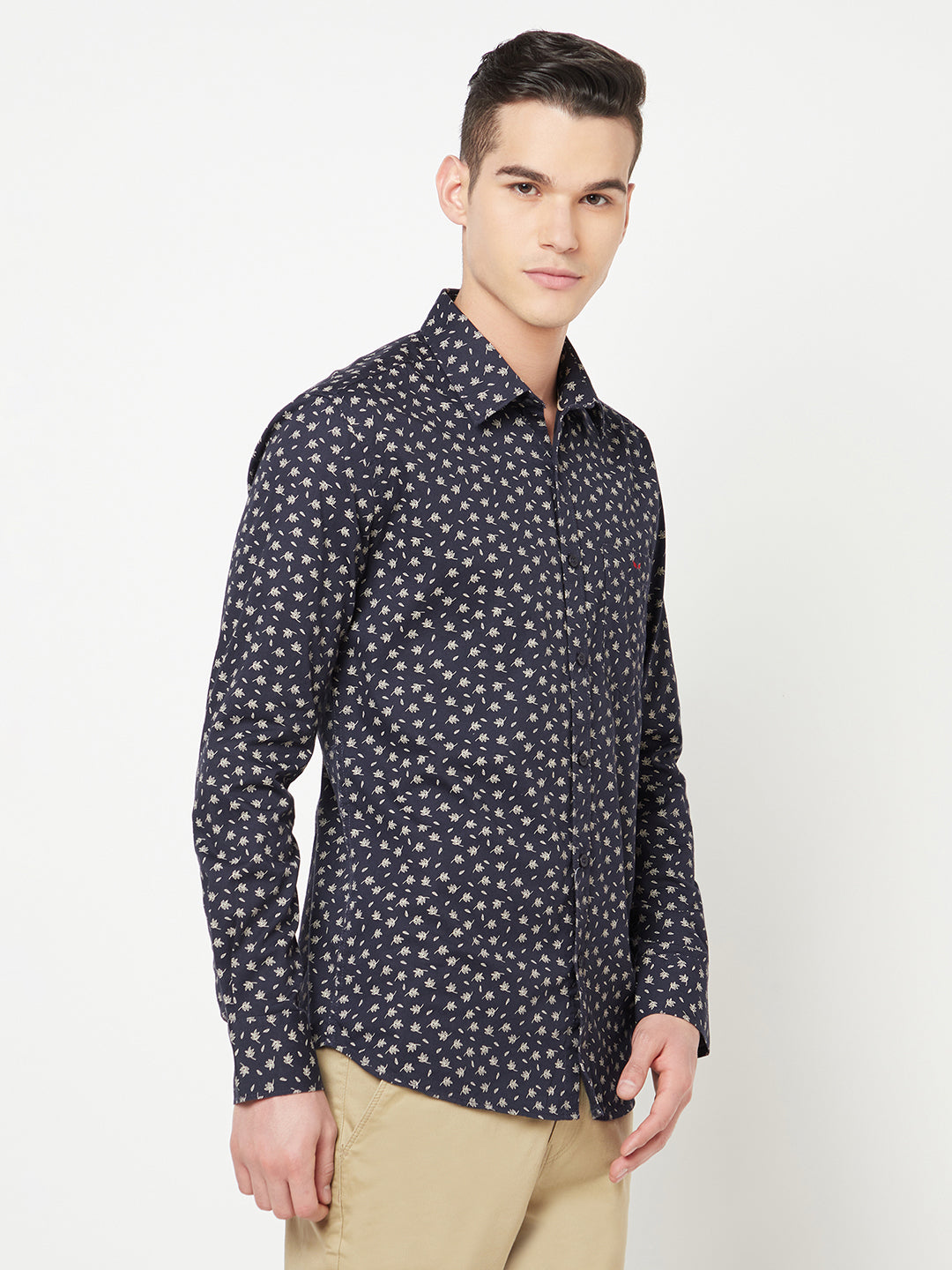 Navy Blue Floral Printed Shirt - Men Shirts