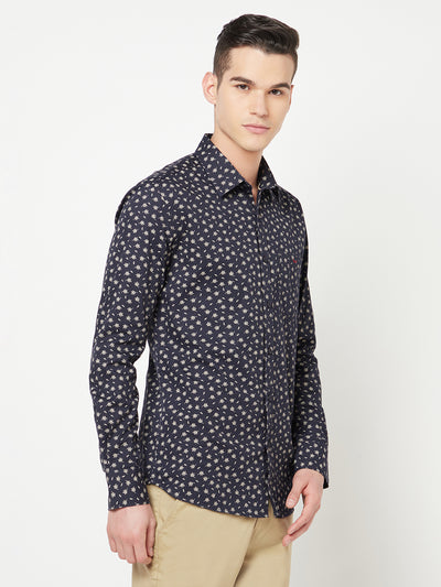 Navy Blue Floral Printed Shirt - Men Shirts